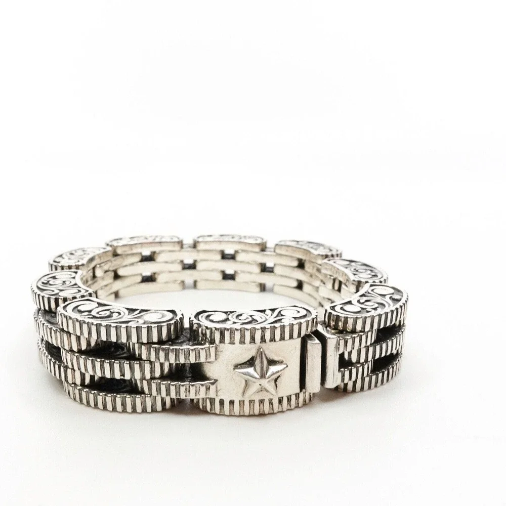King Baby Studio Small 7 Row Rotor Link Bracelet Star Box Clasp Silver .925 - Picture 1 of 11